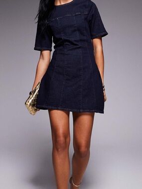 Dark Navy Short Sleeve Denim Dress